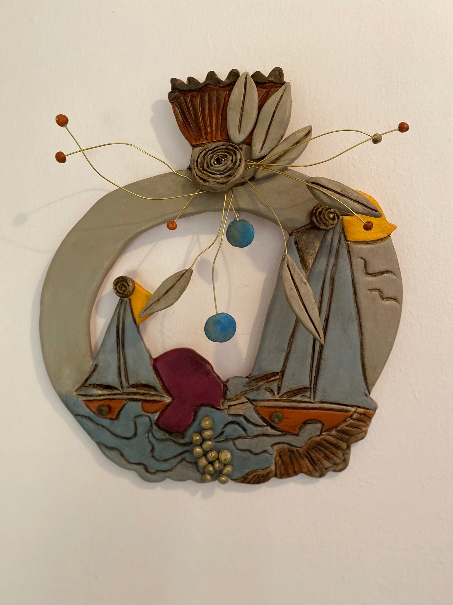Handmade Clay Pomegranate with Boats